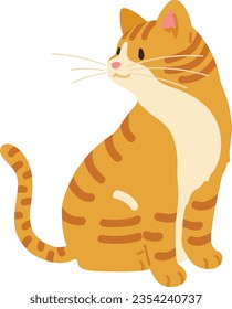 Simple and adorable illustration of orange tabby cat sitting looking sideways flat colored