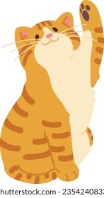 Simple and adorable illustration of orange tabby cat playing raising paw flat colored