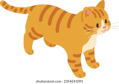 Simple and adorable illustration of orange tabby cat smiling top view flat colored