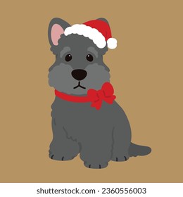 Simple and adorable illustration of Scottish Terrier in Christmas time