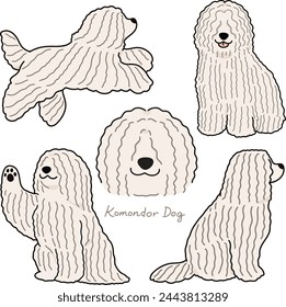 Simple and adorable illustration set of Komondor Dog