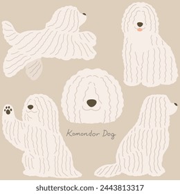 Simple and adorable illustration set of Komondor Dog flat colored