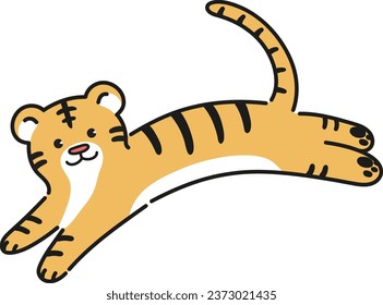 Simple and adorable illustration of a tiger jumping