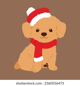 Simple and adorable illustration of Toy Poodle in Christmas time