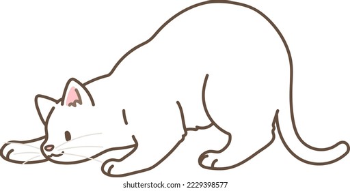 Simple and adorable illustration of white cat playing and hunting