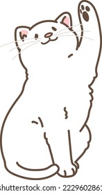 Simple and adorable illustration of white cat playing raising paw