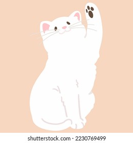Ilustración simple y adorable de gato blanco jugando con una pata de color plano