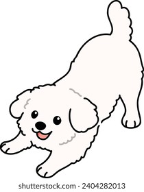 Simple y adorable ilustración del perro blanco maltés siendo juguetón