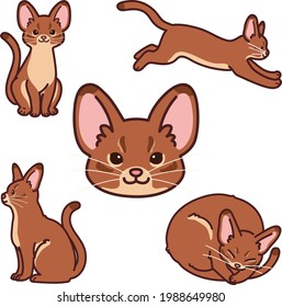 Simple and adorable illustrations of Abyssinian cat outlined