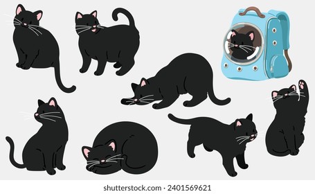 Einfache und ansprechende Illustrationen mit schwarzer Katze, flach gefärbt