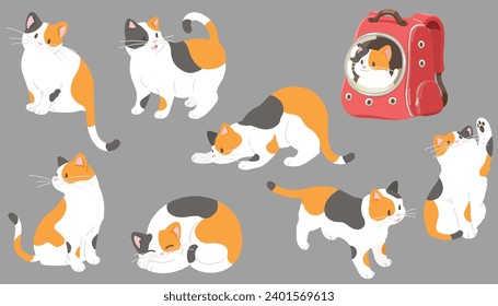 Simple and adorable illustrations of Calico Cat flat colored