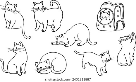 Simple and adorable illustrations of Cats with outlines only