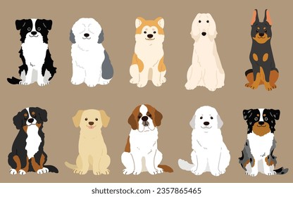 Simple and adorable illustrations of friendly big dogs flat colored