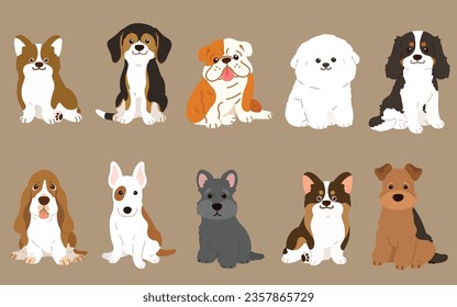 Simple and adorable illustrations of friendly medium sized dogs flat colored