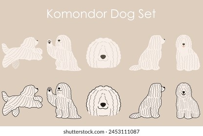 Simple and adorable Komondor Dog illustrations set