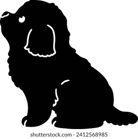 Simple and adorable Maltese Silhouette sitting in side view with details