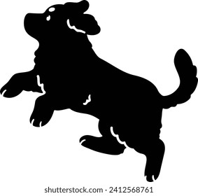 Simple and adorable Mountain Dog Silhouette jumping with details