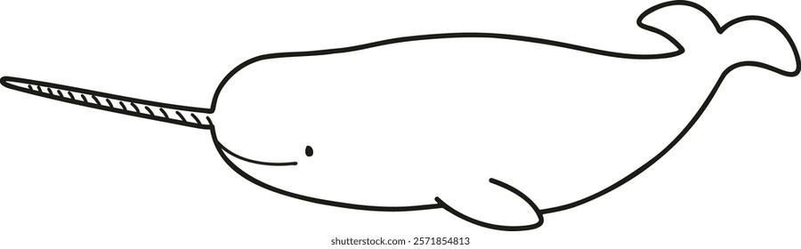 Simple and adorable Narwhal line art illustration