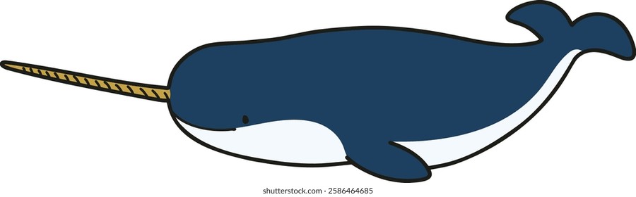 Simple and adorable Narwhal line art illustration