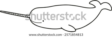 Simple and adorable Narwhal line art illustration