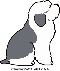 Simple and adorable Old English Sheepdog illustration sitting in side view
