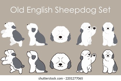 Sencillas y adorables ilustraciones de Old English Sheepdog