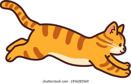 Simple and adorable Orange Tabby cat jumping outlined