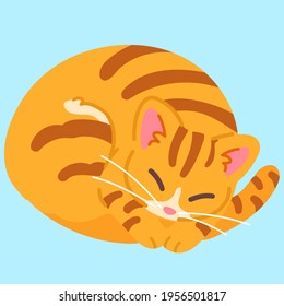 Simple and adorable Orange Tabby cat sleeping flat colored