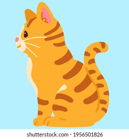 Simple and adorable Orange Tabby cat sitting in side view flat colored