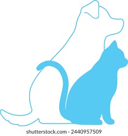 Simple and adorable outline silhouettes of a dog and a cat in side view