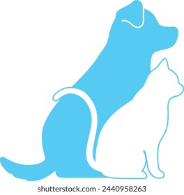 Simple and adorable outline silhouettes of a dog and a cat in side view