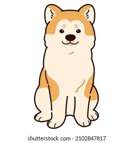 Simple and adorable outlined Akita Dog sitting in front view