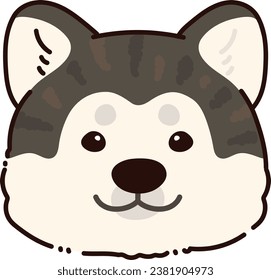 Simple and adorable outlined dark colored Akita Dog front head