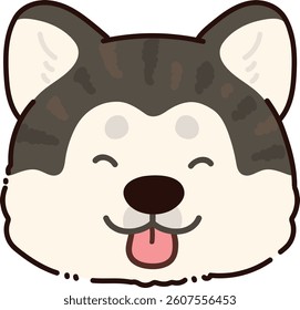 Simple and adorable outlined dark colored Akita Dog front head smiling