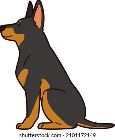 Simple and adorable outlined illustration of Doberman Pinscher sitting in side view