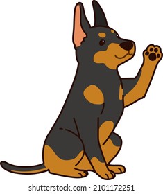 Simple and adorable outlined illustration of Doberman Pinscher sitting and waving hand