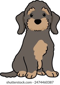 Simple and adorable outlined illustration of Wire Haired Dachshund sitting in front view