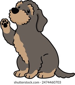 Simple and adorable outlined illustration of Wire Haired Dachshund lifting a paw