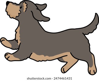 Simple and adorable outlined illustration of Wire Haired Dachshund jumping