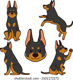 Simple and adorable outlined illustrations of Doberman Pinscher