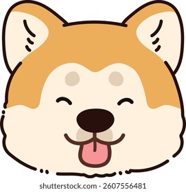 Simple and adorable outlined smiling Akita Dog front head