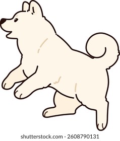 Simple and adorable outlined white Akita Dog jumping and playing