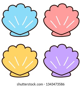 Simple and adorable pastel colored seashells with outlines