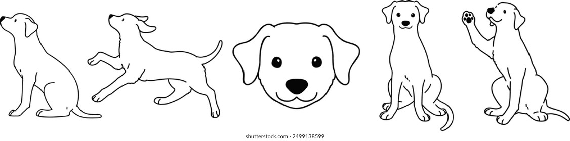 Simple and adorable Rhodesian Ridgeback illustrations set outlines only