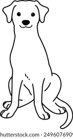 Simple and adorable Rhodesian Ridgeback sitting in front view outlines only