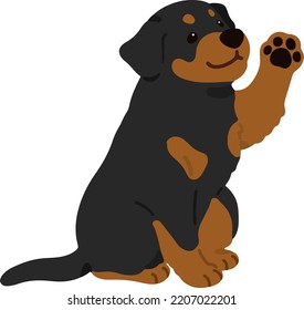 Simple and adorable Rottweiler dog illustration waving hand flat colored