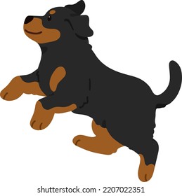 Ilustración simple y adorable del perro Rottweiler saltando de color plano