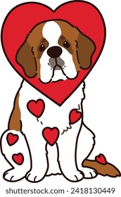 Simple and adorable Saint Bernard Valentine's Day illustration