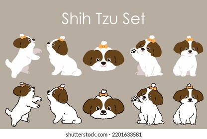 Simple   adorable Shih Tzu illustrations set