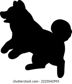 Simple and adorable Silhouette of Akita Dog jumping and playing